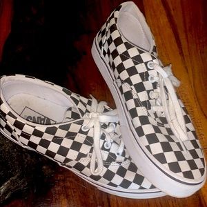 Black and white checkered lace up Vans